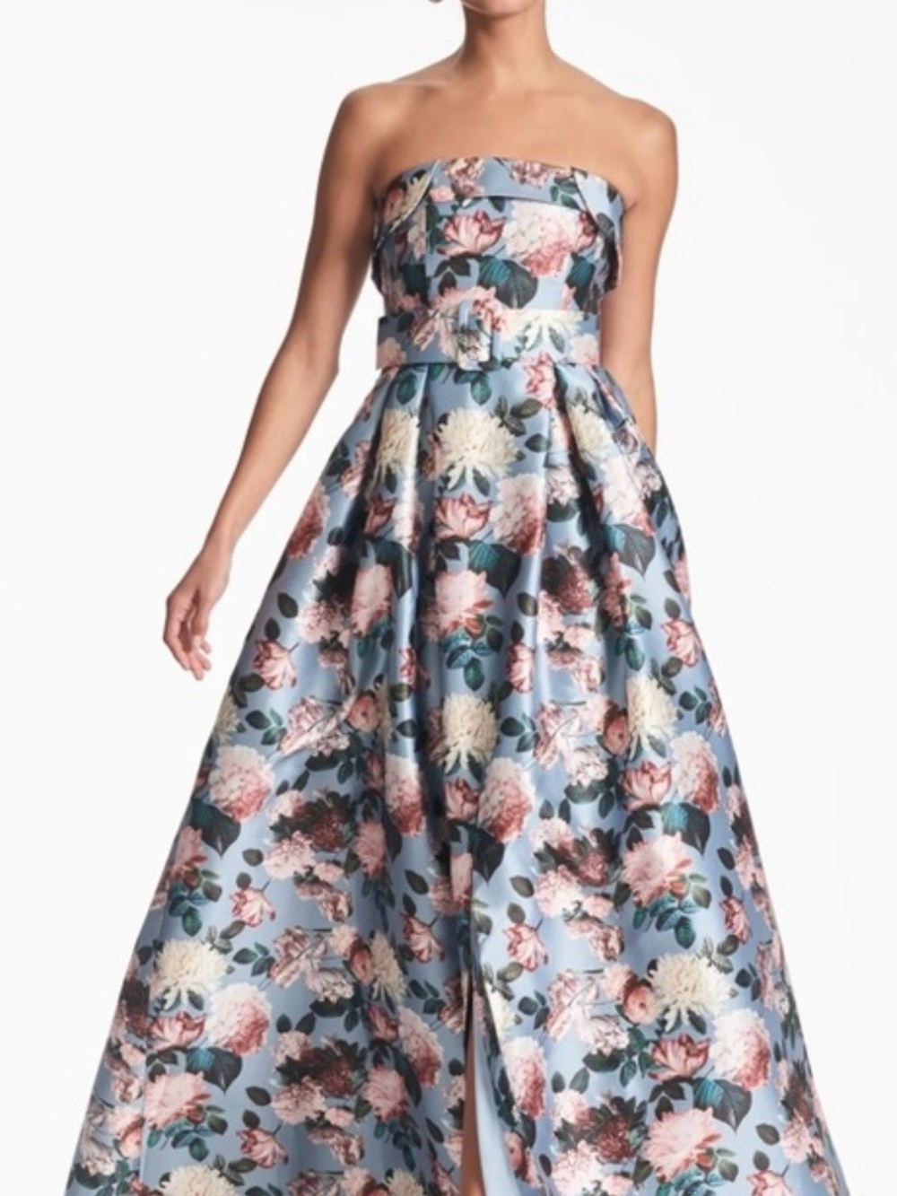 Sachin & Babi Strapless Floral Ball Gown Dress in Light Blue and Pink